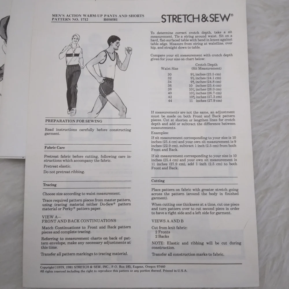 STRETCH & SEW 1712 Men's Action Warm Up Pants & Shorts, Waist Size 30-44